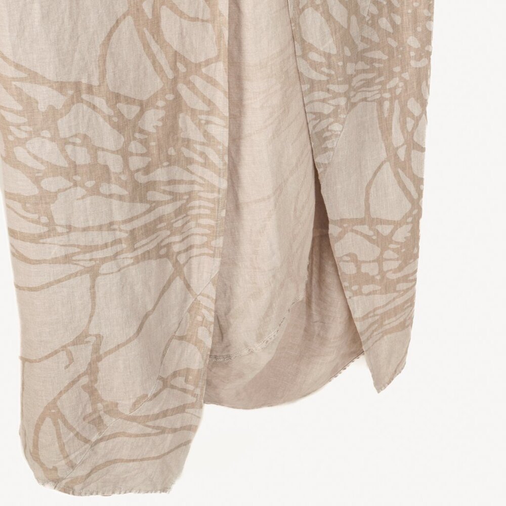 Oska Tuelo Taupe Branch-Print Linen Balloon-Hem Dress - Picture 6 of 10